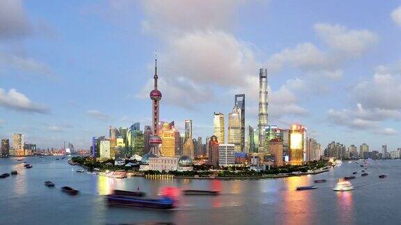 4K:上海全景日落到夜晚的时间流逝中国