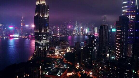 无人机拍摄的香港九龙城夜景