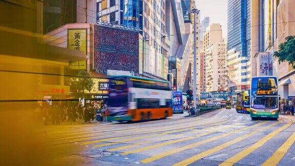 香港岛人群过马路时光流逝