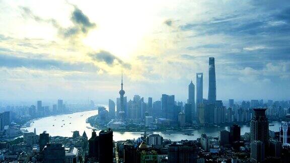 上海从黎明到白天时间流逝放大