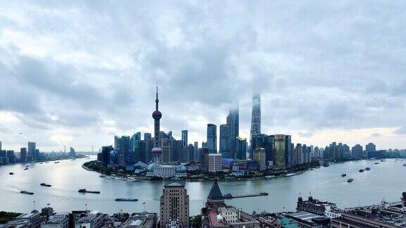 4K:上海城市景观鸟瞰图从黎明到白天的时间流逝