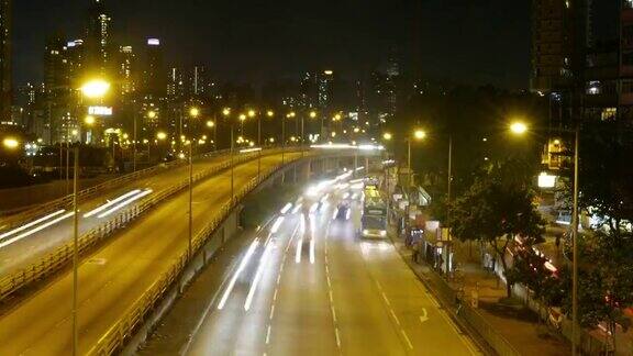 香港市中心晚上的交通状况缩小时间间隔