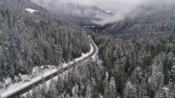 太平洋西北冬季森林公路高山空中