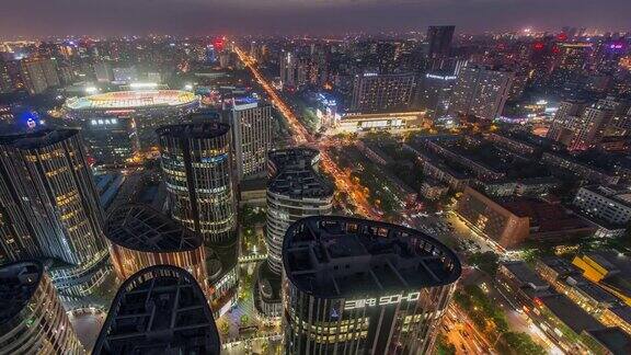 时间推移-北京CBD三里屯区域和交通黄昏到夜晚的过渡