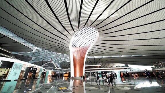 中国北京大兴机场建筑的慢镜头