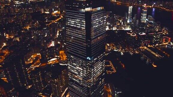 香港维多利亚港夜间鸟瞰图