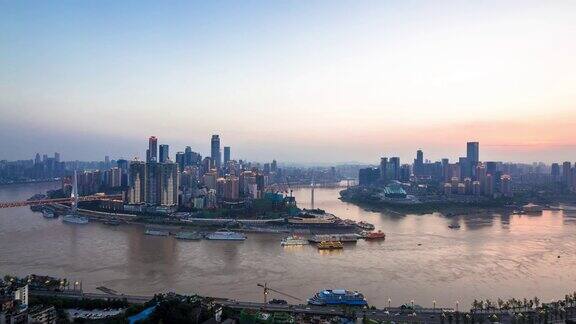 日落时分重庆的城市景观和间隔拍摄