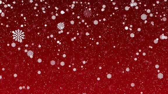 4K圣诞背景动画-雪花红色背景