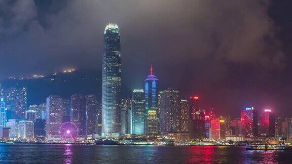 时间流逝中国香港维多利亚港上空的摩天大楼