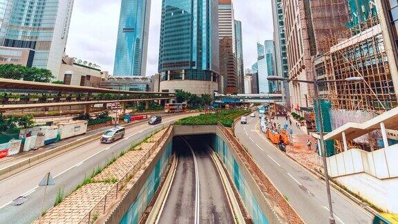 香港市中心的时间推移交通和现代化的建筑