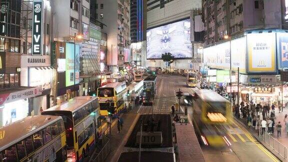 时间流逝:香港铜锣湾繁忙的街道在晚上的时间香港