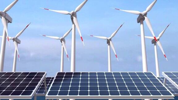太阳能电池板和风力涡轮机绿色能源概念