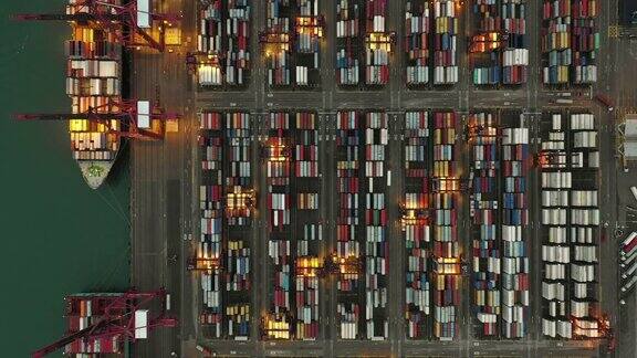 鸟瞰图工业港口与货柜船在香港股票