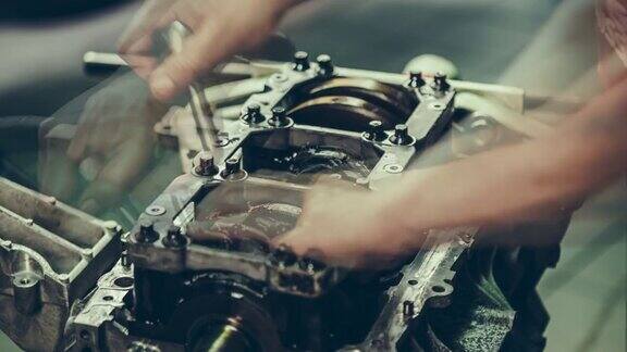 V8汽车发动机维修4k延时视频