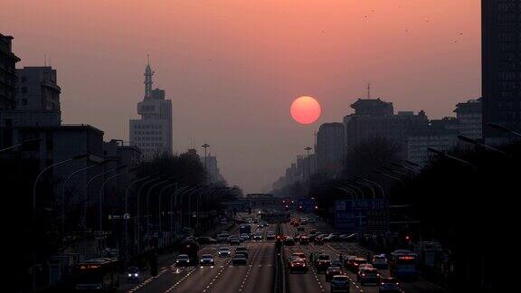 中国北京长安街的日落