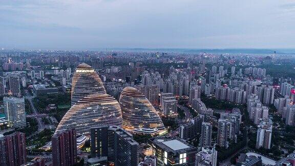 PAN鸟瞰图北京的夜晚白天到夜晚的过渡