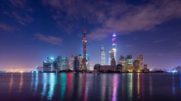 上海的、水和现代建筑景观的时间间隔为4k
