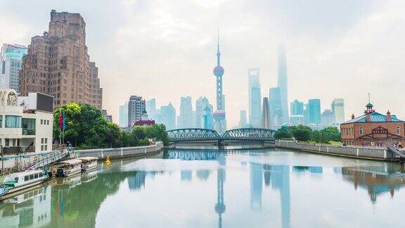 延时摄影4-k上海外滩花园大桥的