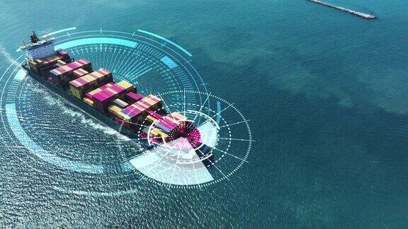 未来全球物流国际配送理念全球地图物流和供应链网络配送集装箱出口进口到海关理念科技运输