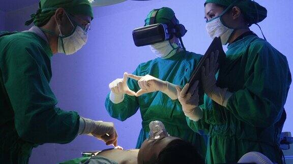 医生在手术室给病人做手术使用虚拟现实眼镜
