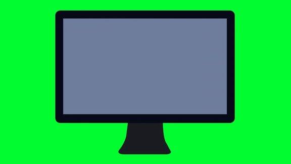电脑显示器上的绿屏动画4kPC现代工作空间元素互联网与技术