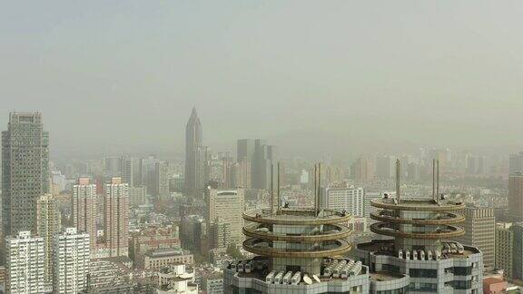 晴天雾霾南京市区航拍全景4k中国