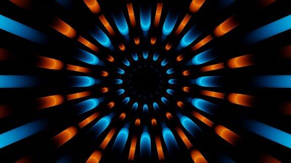 橙色和蓝色霓虹线在圆形隧道vj循环动画