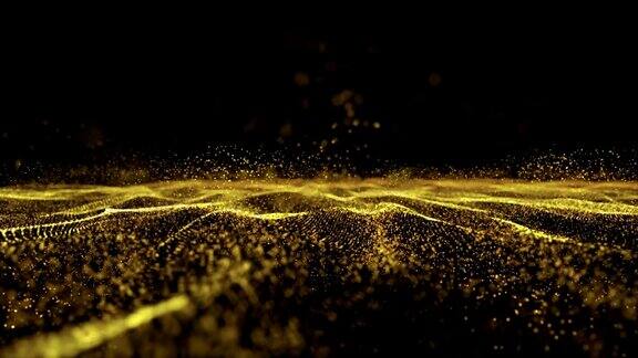 数字波粒子构成数字背景金色的波浪透出光芒