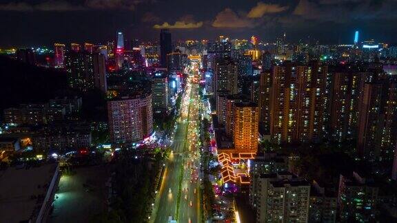 中国夜景时间照亮珠海城市景观交通街道十字路口航拍全景4k时间推移