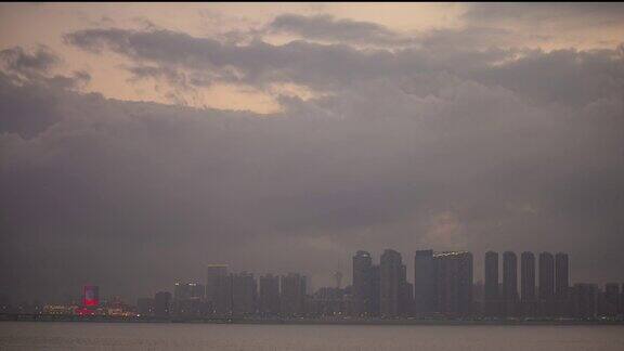 日落照亮时间澳门城市海湾市中心视图全景时间间隔4k中国
