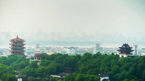 武汉黄鹤寺公园天台城市景观全景4k时间流逝中国