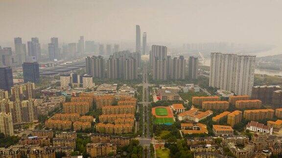 阴天南京著名国际青年文化中心交通街道航拍延时全景4k中国