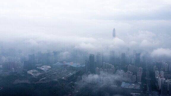 平流雾下深圳福田CBD金融中心航拍视频中国广东省深圳市