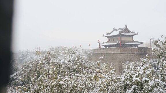西安古城墙在雪中国