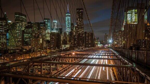纽约布鲁克林大桥上的交通-时间流逝