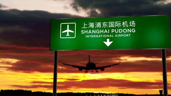 飞机降落在上海浦东