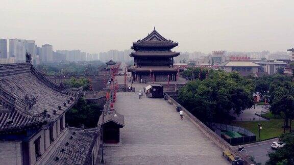 航拍古城墙西安陕西中国
