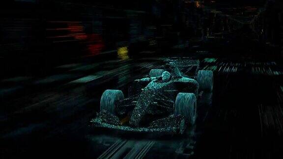 数字一级方程式赛车沿着未来隧道与霓虹灯线超速-高质量的3d动画