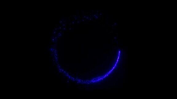 蓝色光闪烁粒子圆形状孤立在黑色背景