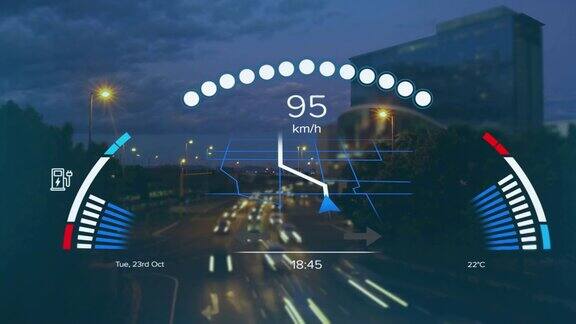 动画速度计gps和充电数据的界面上超过加速城市交通在夜间