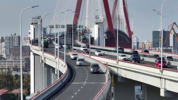 无人机鸟瞰图上海高速公路交通长焦距