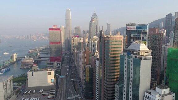 日落光香港市区交通道路航拍全景4k中国