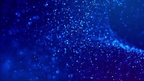 神奇的蓝色发光粒子在粘性液体中流动闪闪发光科幻小说4k3d科幻背景闪烁粒子景深和散景光磨作为alpha通道163