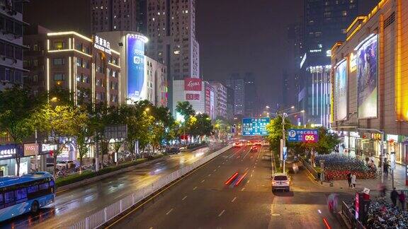 夜景时间照亮了南京市区交通、街道、人行天桥的时光全景4k中国