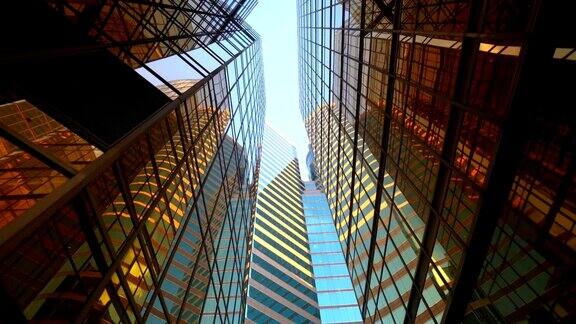 城市建筑的POV视图金融经济增长理念的现代商务区背景
