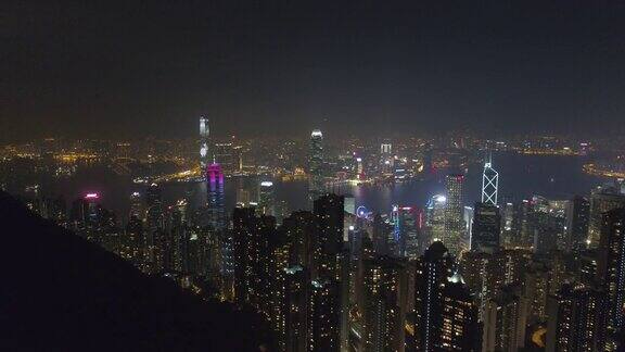中国香港夜灯山顶塔湾航拍全景4k