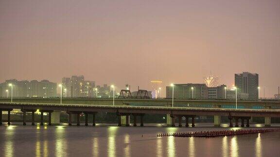 珠海市滨江澳门市中心交通大桥全景时间跨度4k中国