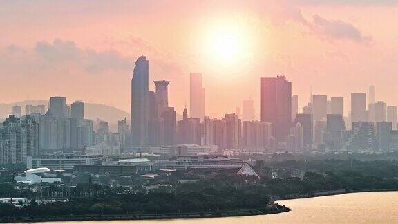 日落时深圳城市的航拍照片创意视频与广告和商标删除