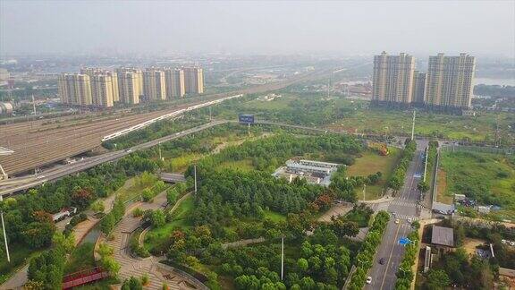 晴天武汉城市交通道路航拍全景4k中国