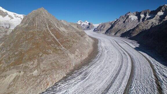 大阿莱奇冰川(GrosserAletschgletscher)的航拍全景阿尔卑斯山最大的冰川靠近瑞士瓦莱州的Eggishorn观景点